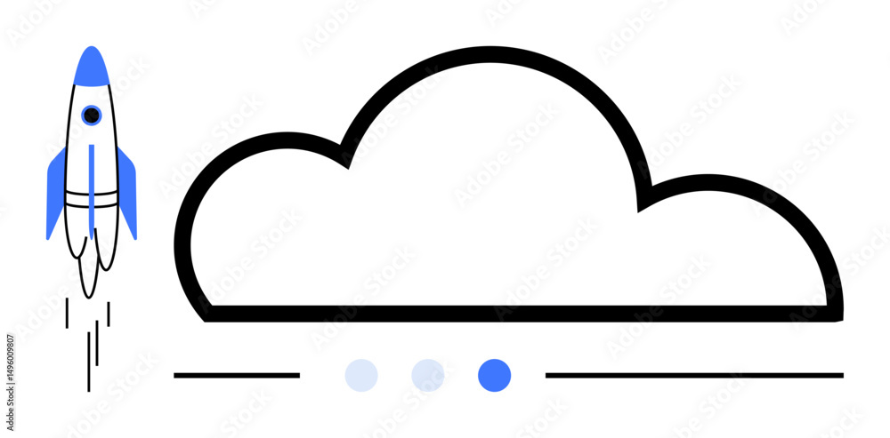 Poster rocket blasting off beside a cloud, symbolizing innovation and technology. ideal for cloud computing