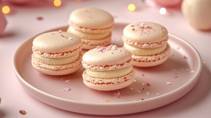 Fototapeta premium Pink macarons dessert plate festive background