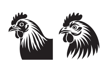 Two Rooster Hen Head Silhouette Vector