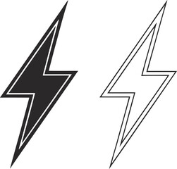 Bold Black and White Lightning Bolt Icons Set
