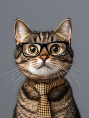 Cute Cat with Glasses and Tie