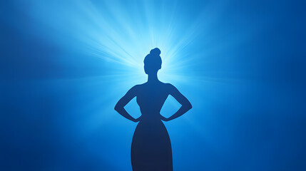 Radiant Silhouette: A striking silhouette of a woman against a luminous backdrop of radiant light. The image evokes feelings of strength, grace, and inner light. 