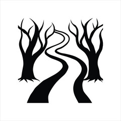 Enchanted Forest Scene with Curved Trees Vector Art