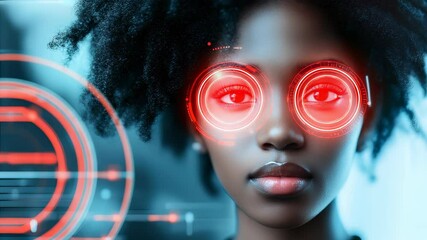 African American woman displaying holographic technology with modern interface - Powered by Adobe