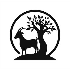 Fototapeta premium Farm Goat and Tree Symbol Nature Logo Vector Design