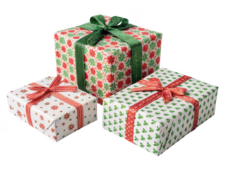 Gifts wrapped in holiday isolated on transparent background