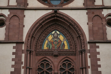 Detail of the Heart of Jesus church (herz jesus kirche) in the city of Freiburg, vertical