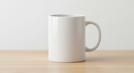 Fototapeta premium A simple white mug sitting on a light wooden surface alone