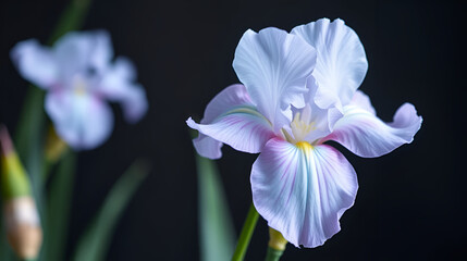 Pale iris flower with light blue and pink petals in soft pastel tones exuding grace, AI generated