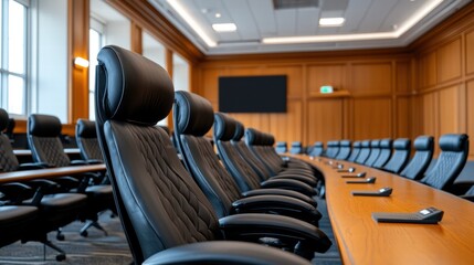 Rows of squeaky chairs lined up in a small, windowless conference room