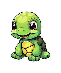 Obraz premium A cheerful, funny green turtle cartoon character illustration with a happy smile and cute shell
