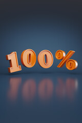 100 percent in three dimensions. 3D illustration.
