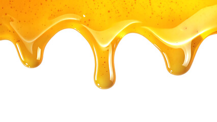 Golden honey dripping down isolated on a white background