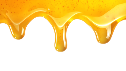 Golden honey dripping down isolated on a white background