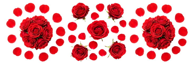 Red Rose Bouquets with Petal Circles Romantic Floral Arrangement On Transparent Background

