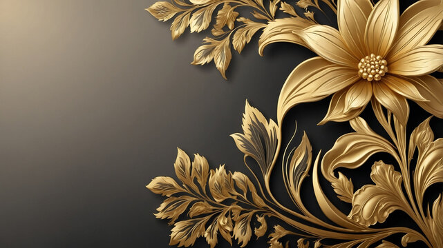 Fototapeta Golden Floral Embossed Pattern Background