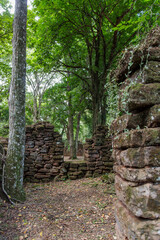 Stone walls at the ruins of San Ignacio in Misiones, Argentina.