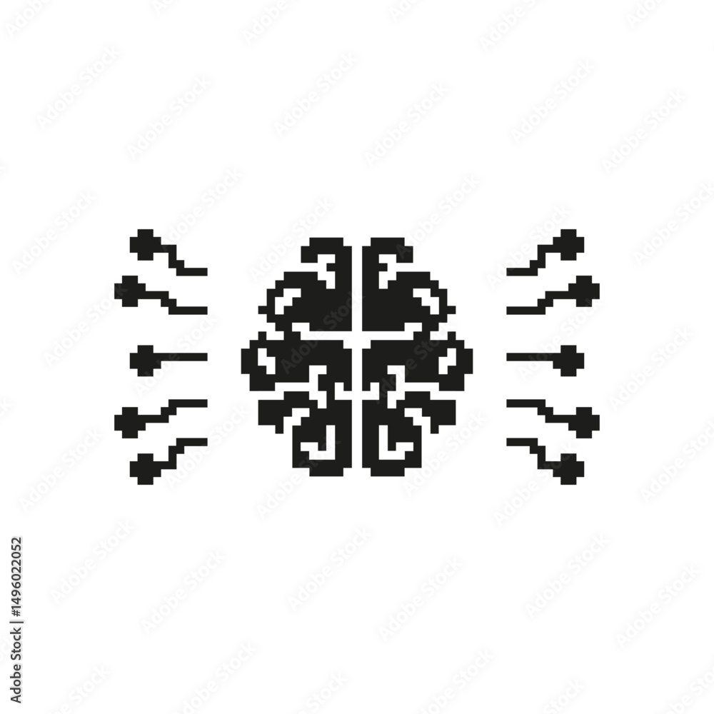 Poster pixelated brain with neural connections icon. artificial intelligence, neural networks, and cognitiv