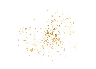 Scattering of shiny gold confetti particles, golden glitter, holiday decoration, splatter