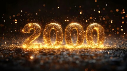 Sparkling golden numbers representing the year 2000 on a dark background, symbolizing celebration, new beginnings, and the turn of the century.