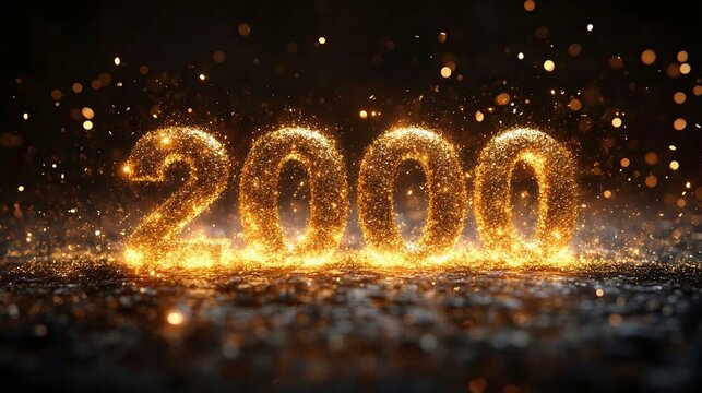 Sparkling golden numbers representing the year 2000 on a dark background, symbolizing celebration, new beginnings, and the turn of the century.