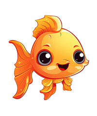 Obraz premium Cute smiling cartoon fish with a funny yellow face in a glass, a happy summer vector character illustration for baby fun design art