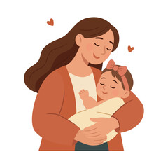 Mother Holding Newborn Baby, Vector Illustration. Happy Mom Embracing Infant. Flat Style Cartoon Maternity Concept for Mothers Day, Parenting, Family Love, Childcare, Baby Care Design