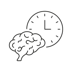 Brain With Clock Line Icon. Time Management, Cognitive Function, And Mental Efficiency Outline Symbol. Productivity And Focus Enhancement. Editable Stroke. Isolated Vector Illustration