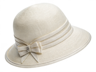A cream straw hat with bow isolated on transparent background