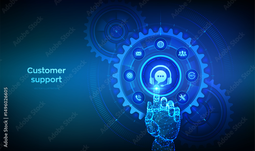 Poster customer support service technology concept. technical support, customer service, tech support assis