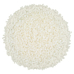 Top view of a round pile of uncooked white rice isolated on a transparent background. Clean, minimalistic image ideal for food, agriculture, and culinary-related concepts.