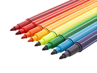 Colorful markers aligned isolated on transparent background