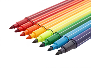 Colorful markers aligned isolated on transparent background
