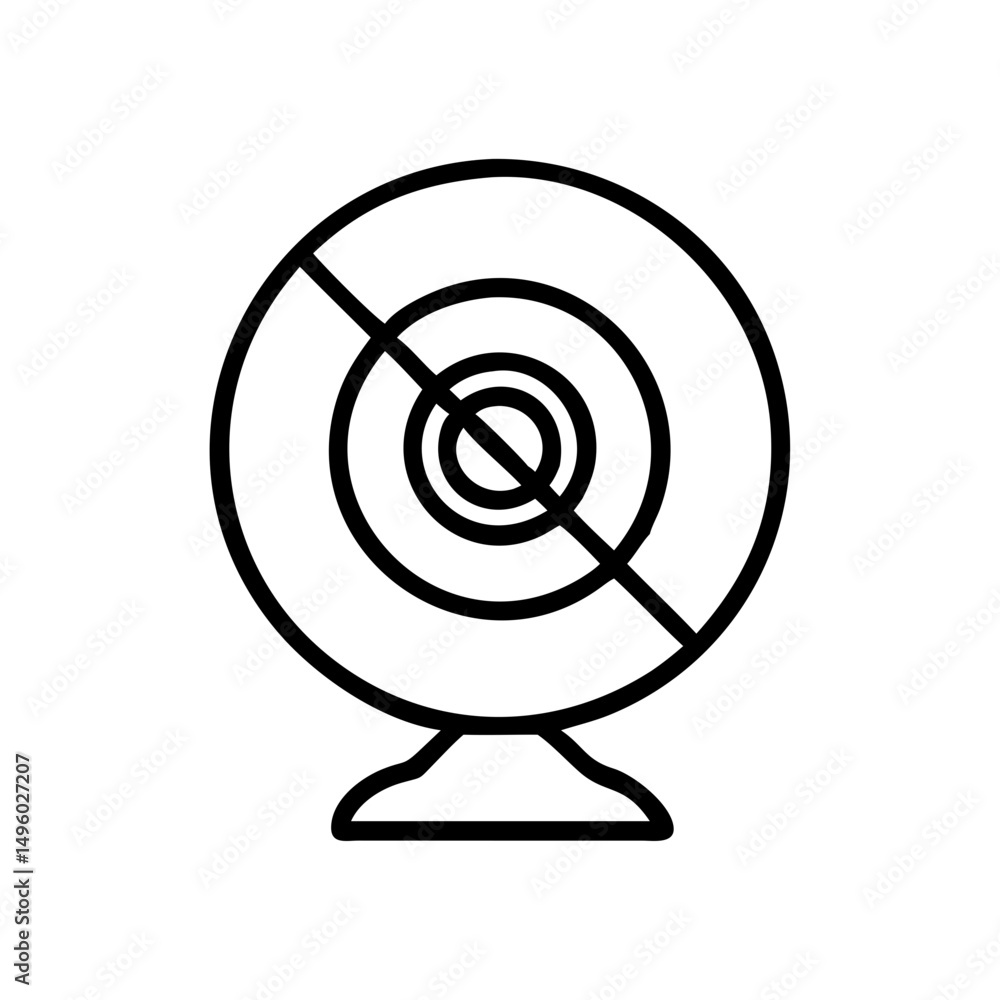 Poster outline of a webcam with a line through it indicating it is disabled or not in use symbol icon