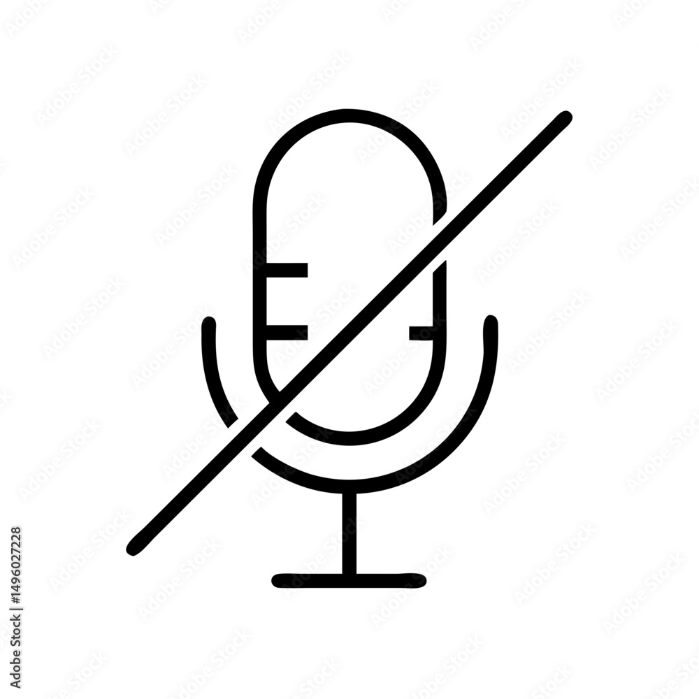 Aufkleber a muted microphone graphic with a line through it displayed on a white plain background design icon