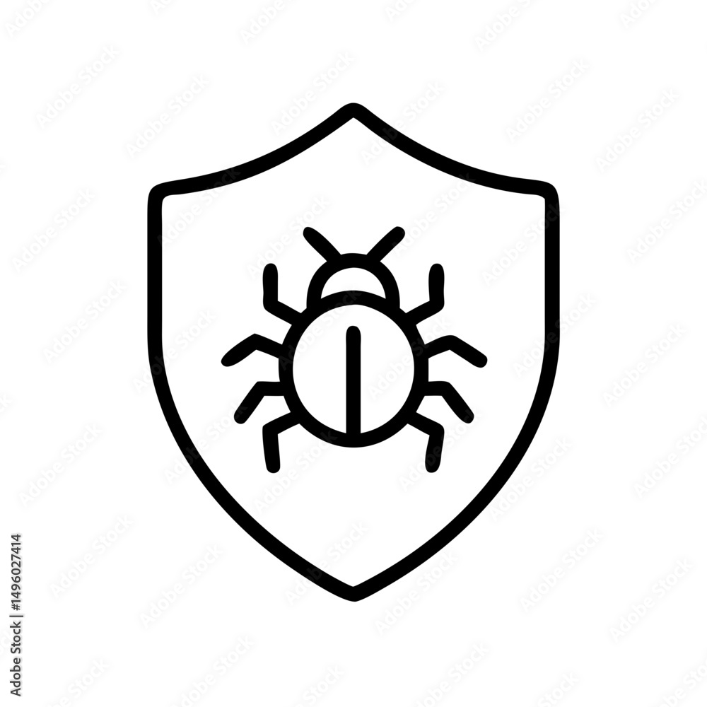Poster shield containing a bug, symbolizing security and protection against threats and vulnerabilities onl