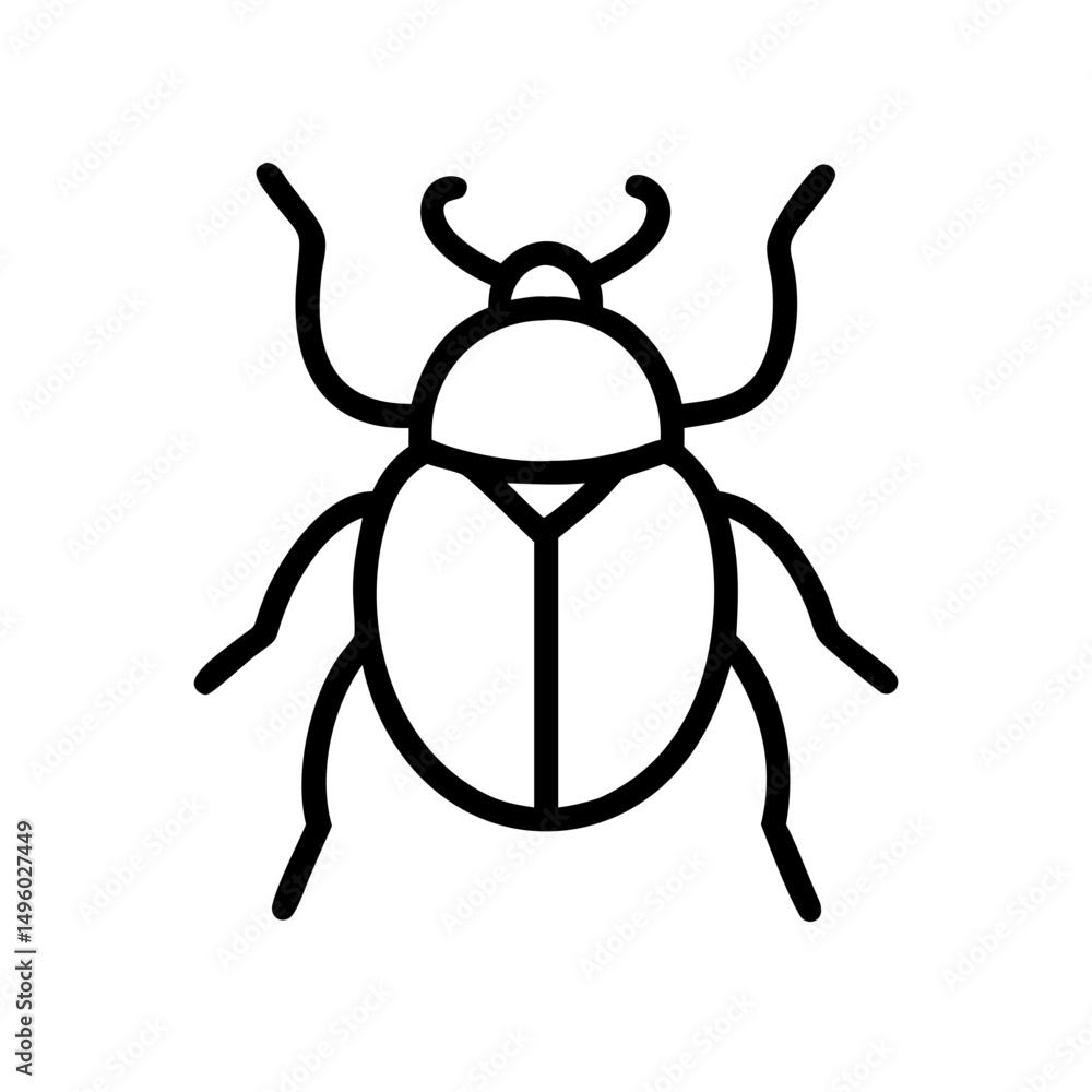 Poster simple line drawing of a beetle with six legs and antennae on a white background design element