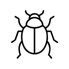 Simple graphic of a beetle with six legs and antennae in black outline on a white background design
