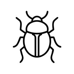 Simple graphic of a beetle with antennae and six legs in a line drawing style and minimal detail