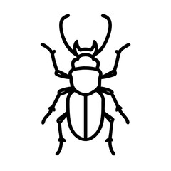 Outline drawing of a stag beetle with large mandibles and segmented legs on a white background