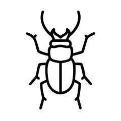 A simple graphic depicting a stag beetle with prominent mandibles and segmented body parts in outline 100