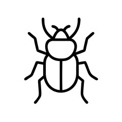 A simple graphic representation of a beetle with prominent antennae and six legs displayed clearly