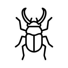 Simple graphic depiction of a stag beetle with prominent mandibles and six legs on a white background
