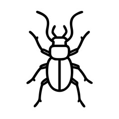 Simple line drawing of a beetle with long antennae and six legs on a white background surface view