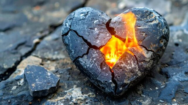 Broken Heart Stone With Flame