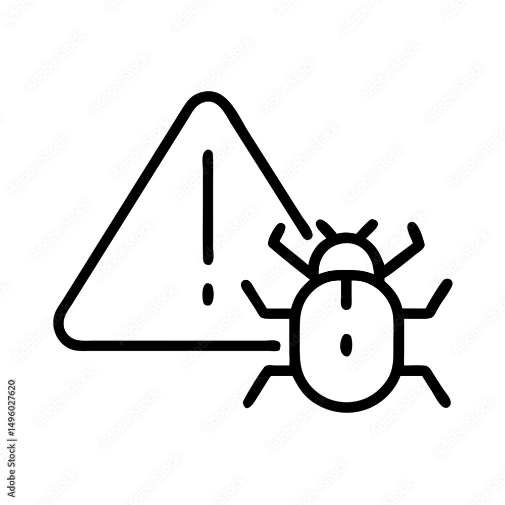 Poster alert symbol with exclamation point next to a beetle, representing a system security issue warning s