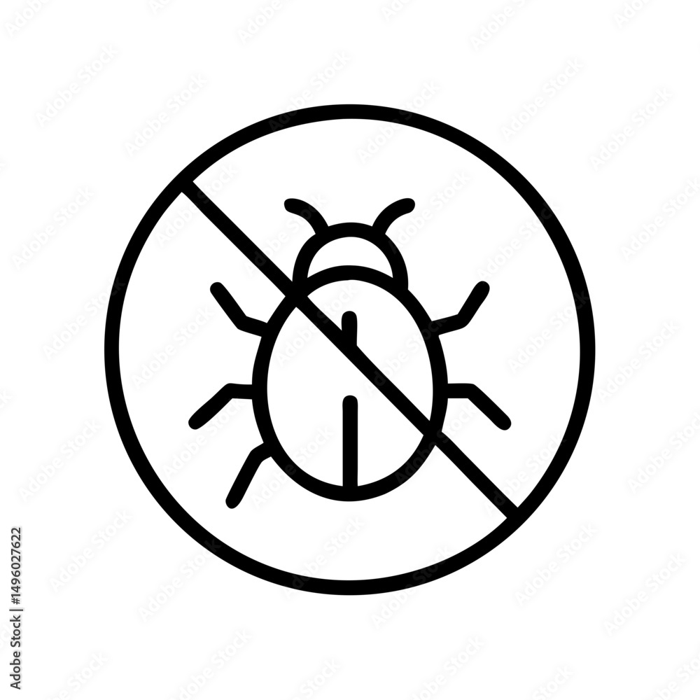 Poster A symbol showing a bug inside a circle with a diagonal line through it representing no pests allowed