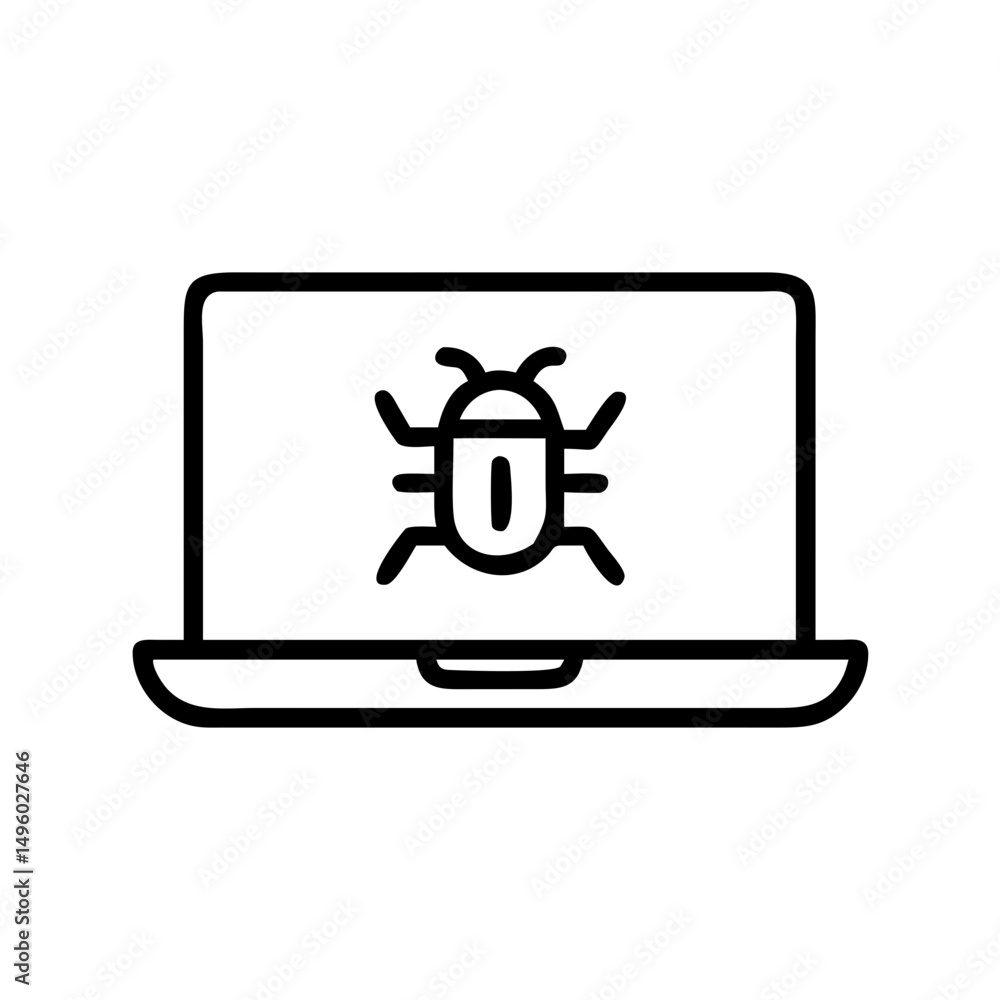 Poster A black outline of a laptop displaying a beetle like form on the screen in simple style design