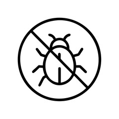 A symbol showing a bug inside a circle with a diagonal line through it representing no pests allowed