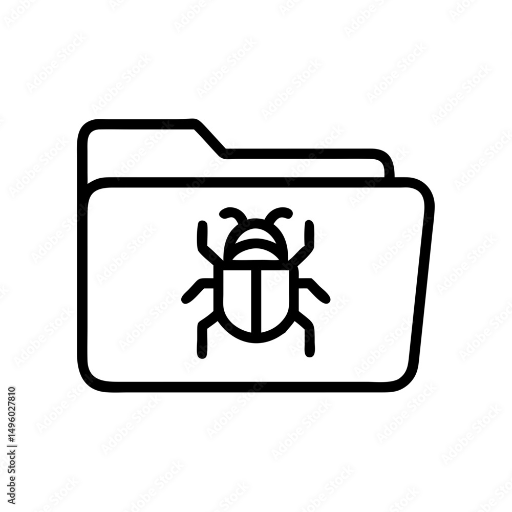 Poster outline graphic showing a folder icon with a bug symbol overlaid on the front face design element